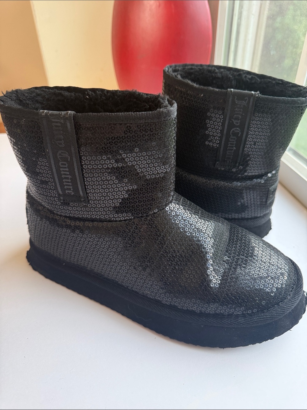 Juicy Couture Black Sequin Short Boots size 8.5 -9